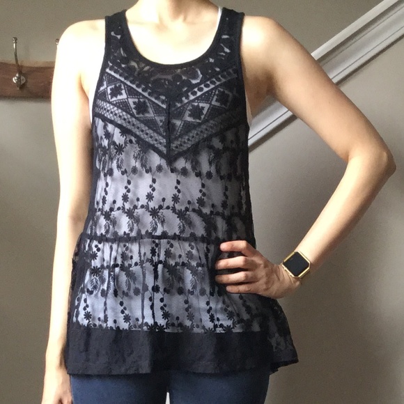 Express Black Lace Sleeveless Tunic - Picture 3 of 9